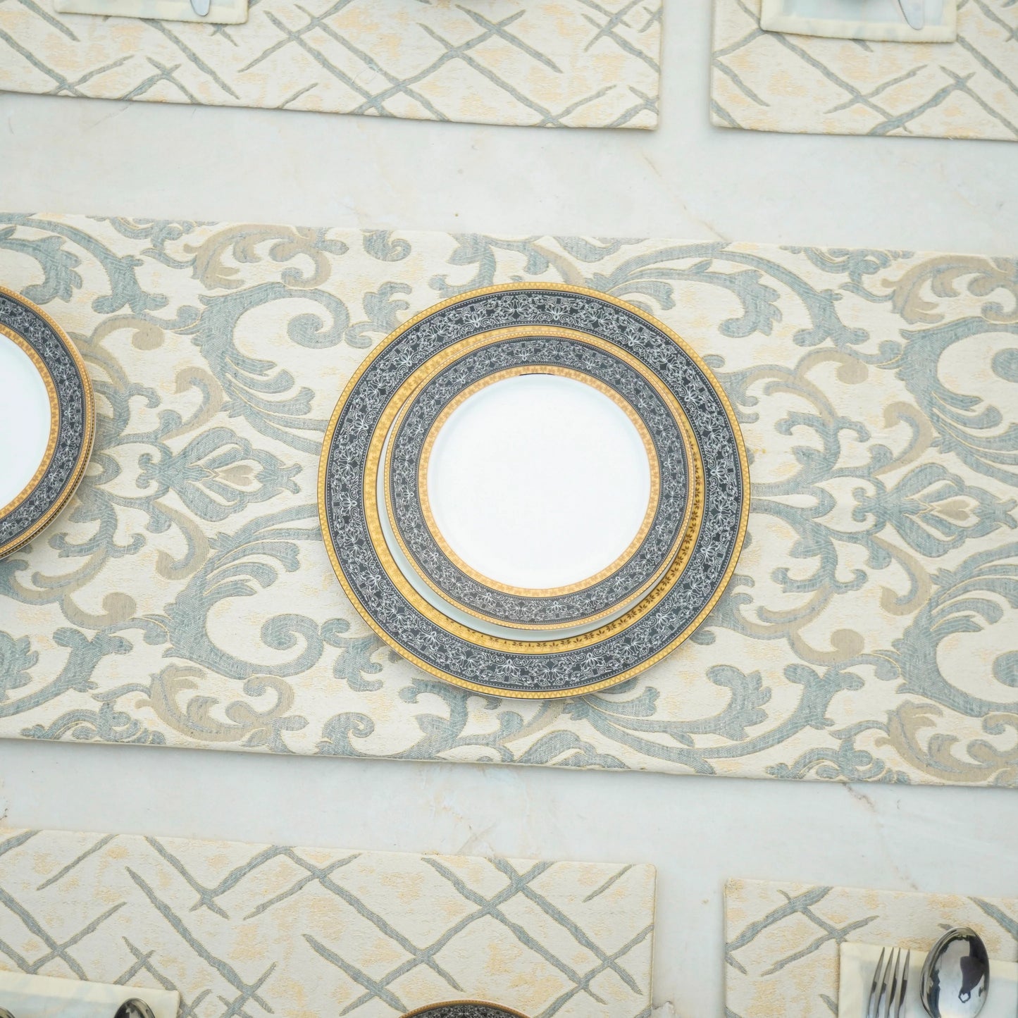 Imperial Brocade Grey Mist Table Set